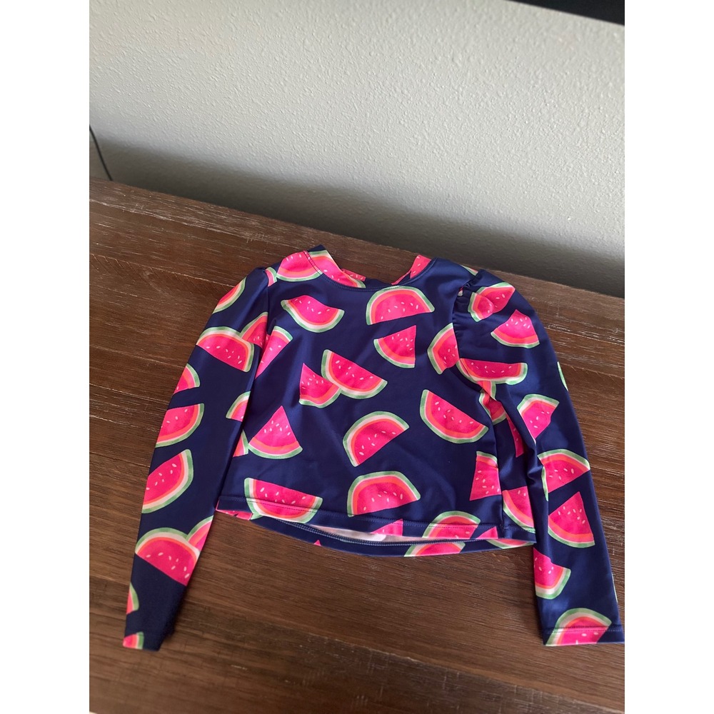 Wonder Nation Girls Navy Watermelon Print Long Sleeve Rash Guard Swim Top 4T